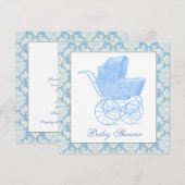  Blue Carriage Pram Baby Boy Shower Kaart (Voorkant / Achterkant)