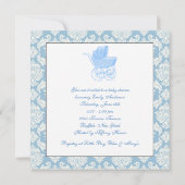  Blue Carriage Pram Baby Boy Shower Kaart (Achterkant)