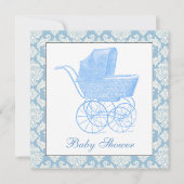  Blue Carriage Pram Baby Boy Shower Kaart (Voorkant)