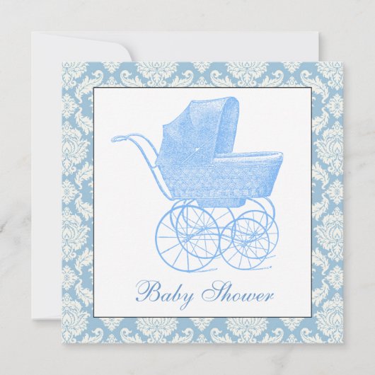  Blue Carriage Pram Baby Boy Shower Kaart (Voorkant)