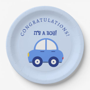Blue Cars Het is een Boy Baby shower Papieren Bordje