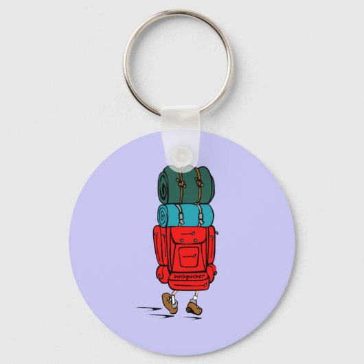 Blue Cartoon Backpacker Hiker Sleutelhanger (Voorkant)