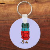 Blue Cartoon Backpacker Hiker Sleutelhanger (Voorkant)