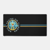 Blue Cartoon Bird LACH JE BENT OP CAMERA Bureaumat (Voorkant)