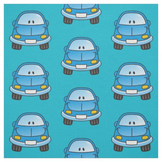 Blue Cartoon Car Pattern Stof (Swatch)