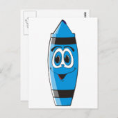 Blue Cartoon Crayon Briefkaart (Voorkant / Achterkant)