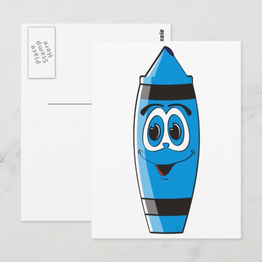 Blue Cartoon Crayon Briefkaart (Voorkant / Achterkant)
