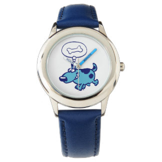 Blue Cartoon Dog denken aan bone Watch Horloge