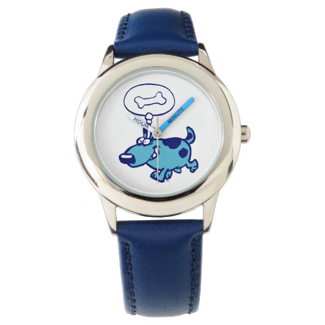 Blue Cartoon Dog denken aan bone Watch Horloge (Voorkant)