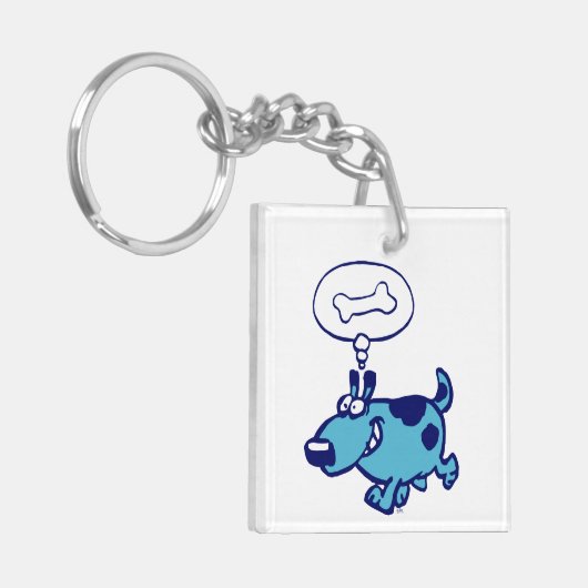 Blue Cartoon Dog denken aan bot Acrylische Sleutel Sleutelhanger (Voorkant Links)