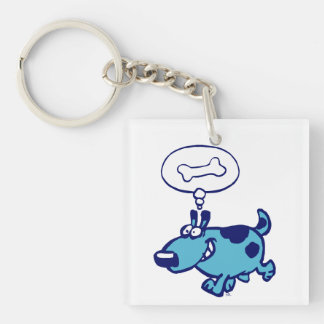 Blue Cartoon Dog denken aan bot Acrylische Sleutel Sleutelhanger