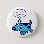 Blue Cartoon Dog denkt aan de Button Badge (Voorkant)