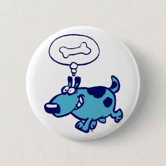 Blue Cartoon Dog denkt aan de Button Badge