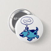 Blue Cartoon Dog denkt aan de Button Badge (Voorkant /achterkant)