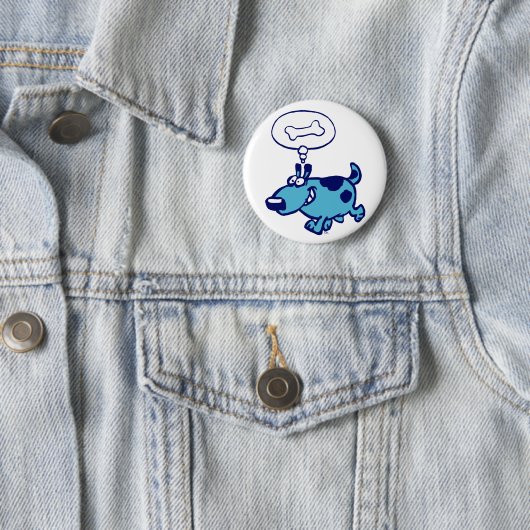 Blue Cartoon Dog denkt aan de Button Badge (In situ)
