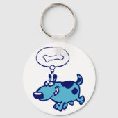 Blue Cartoon Dog die aan botSleutelhanger denkt Sleutelhanger (Voorkant)