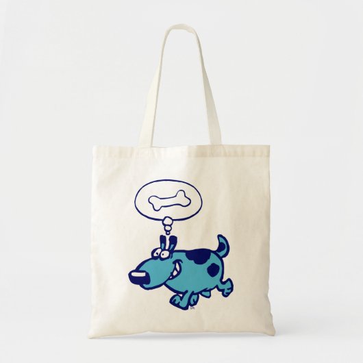 Blue Cartoon Dog die aan botzak denkt Tote Bag (Voorkant)