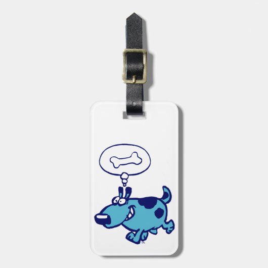 Blue Cartoon Dog die denkt aan bot Bagagelabel (Voorkant verticaal)