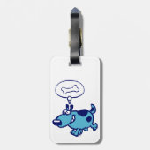 Blue Cartoon Dog die denkt aan bot Bagagelabel (Achterkant verticaal)