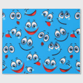 Blue Cartoon Face Pattern Cadeaupapier (Vlak)