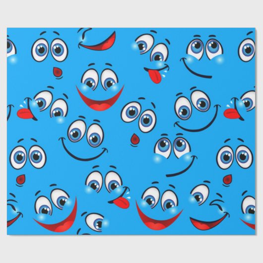 Blue Cartoon Face Pattern Cadeaupapier (Vlak)