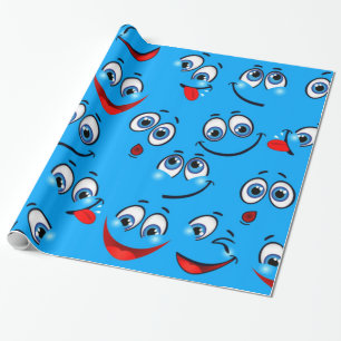 Blue Cartoon Face Pattern Cadeaupapier