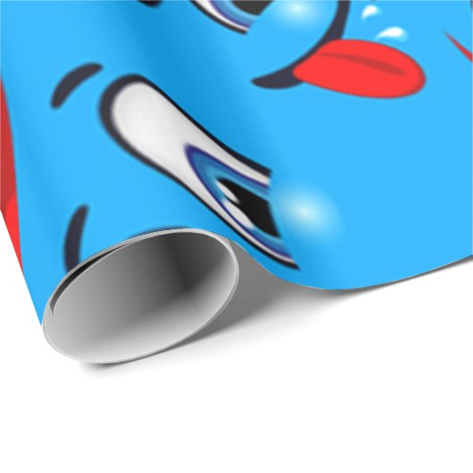 Blue Cartoon Face Pattern Cadeaupapier (Rol Hoek)