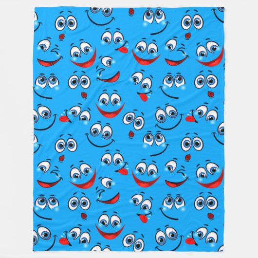 Blue Cartoon Face Pattern Fleece Deken (Voorkant)