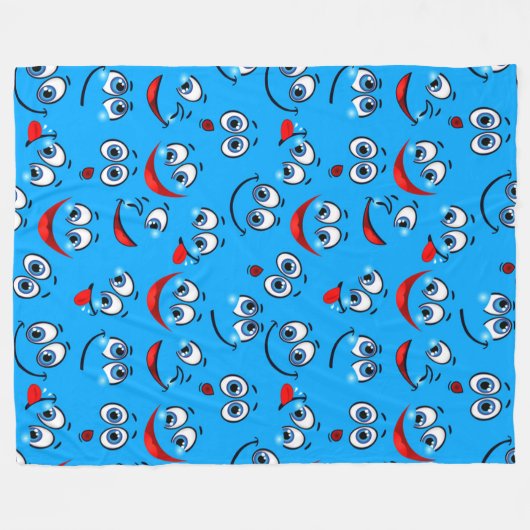 Blue Cartoon Face Pattern Fleece Deken (Voorkant (Horizontaal))