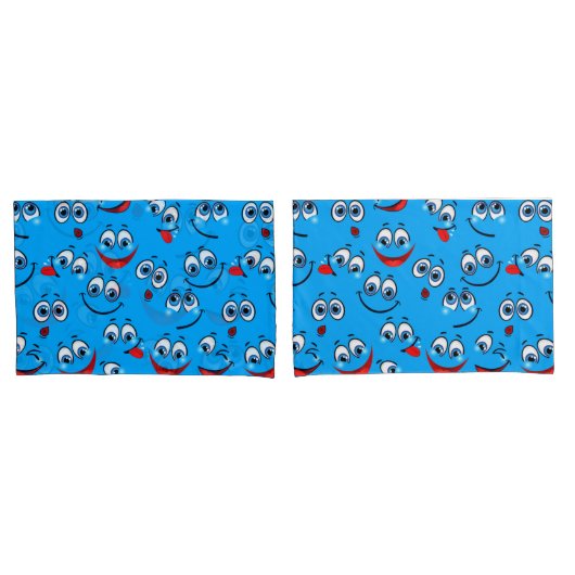 Blue Cartoon Face Pattern Kussensloop (Voorkant-Set)
