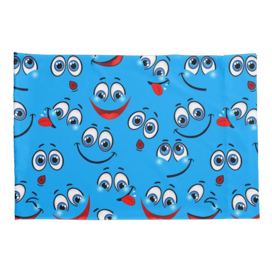 Blue Cartoon Face Pattern Kussensloop (Achterkant-Rechts)