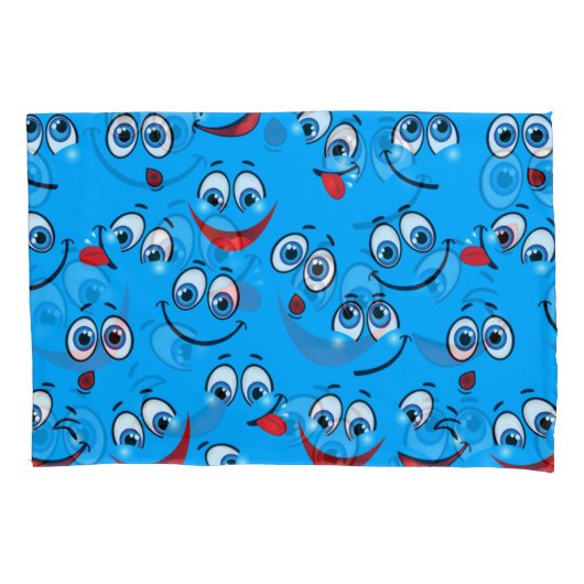 Blue Cartoon Face Pattern Kussensloop (Voorkant-Links)