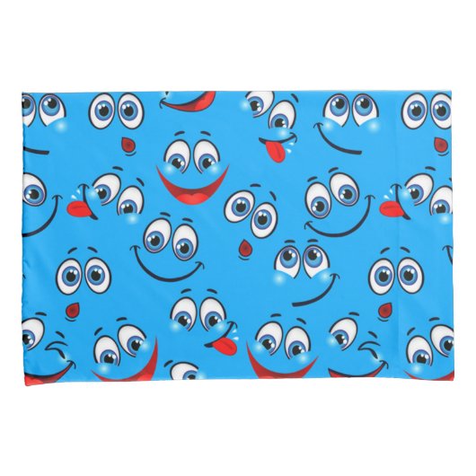Blue Cartoon Face Pattern Kussensloop (Voorkant-Rechts)
