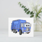 Blue Cartoon Garbage Truck Cartoon Briefkaart (Staand voorkant)