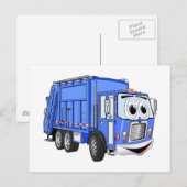 Blue Cartoon Garbage Truck Cartoon Briefkaart (Voorkant / Achterkant)