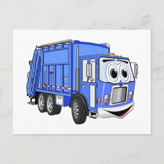 Blue Cartoon Garbage Truck Cartoon Briefkaart (Voorkant)