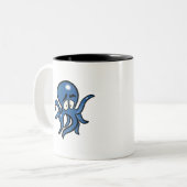 Blue Cartoon Octopus Two-Tone Coffee Mok (Voorkant links)