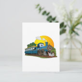Blue Cartoon Passenger stoommachine Briefkaart (Staand voorkant)