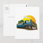 Blue Cartoon Passenger stoommachine Briefkaart (Voorkant / Achterkant)