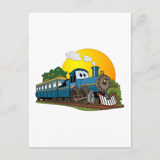 Blue Cartoon Passenger stoommachine Briefkaart (Voorkant)