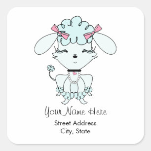 Blue Cartoon Poedel Adres Sticker