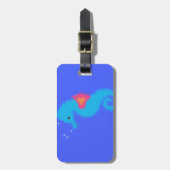 Blue Cartoon Seahorse Bagagelabel (Voorkant verticaal)