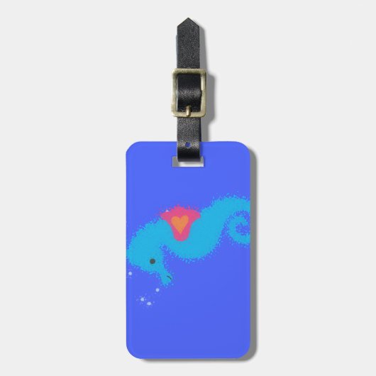 Blue Cartoon Seahorse Bagagelabel (Voorkant verticaal)