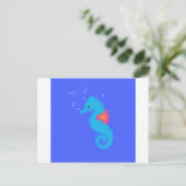 Blue Cartoon Seahorse Briefkaart (Staand voorkant)