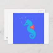 Blue Cartoon Seahorse Briefkaart (Voorkant / Achterkant)