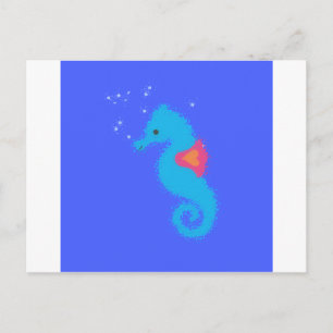 Blue Cartoon Seahorse Briefkaart