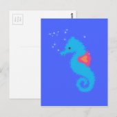 Blue Cartoon Seahorse Briefkaart (Voorkant / Achterkant)