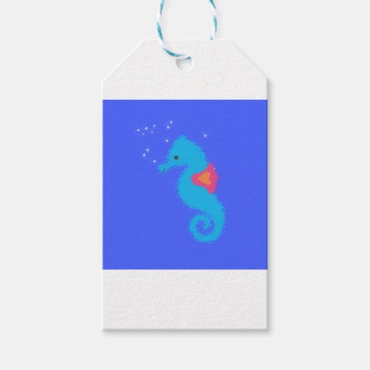 Blue Cartoon Seahorse Cadeaulabel (Voorkant)
