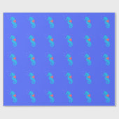 Blue Cartoon Seahorse Cadeaupapier (Vlak)