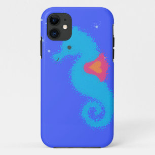 Blue Cartoon Seahorse iPhone 11 Hoesje